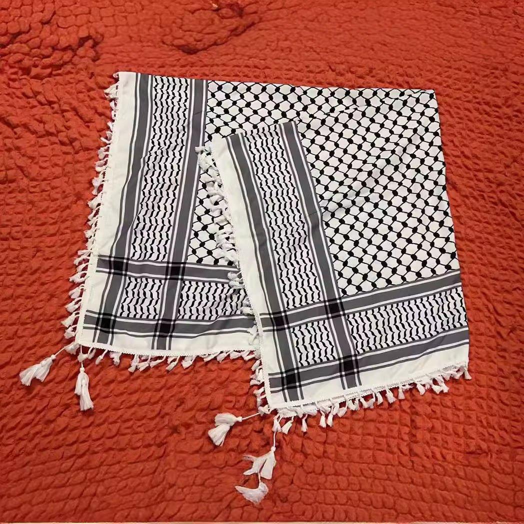 MH052 Four-Sided Fringed Kuffiyeh Square Hijab - Mariam's Collection
