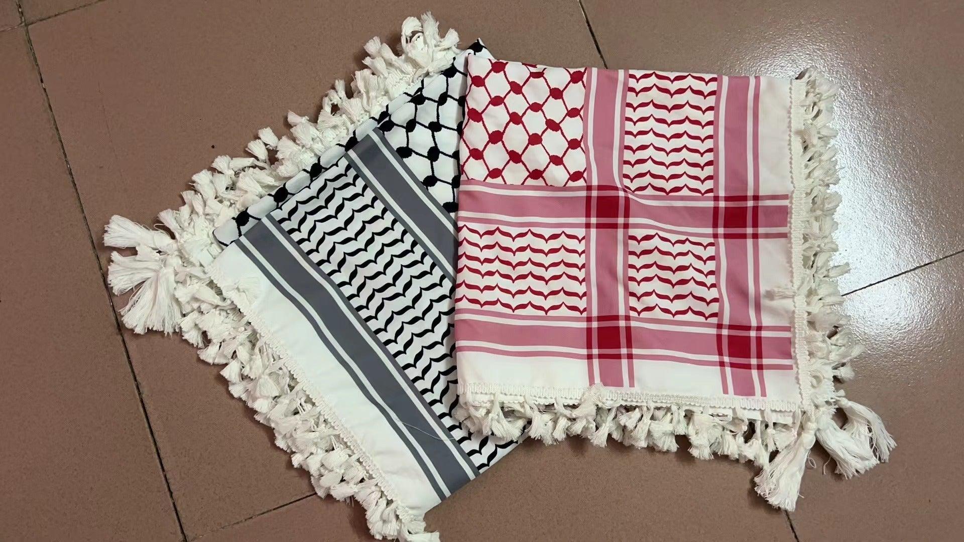 MH052 Four-Sided Fringed Kuffiyeh Square Hijab - Mariam's Collection