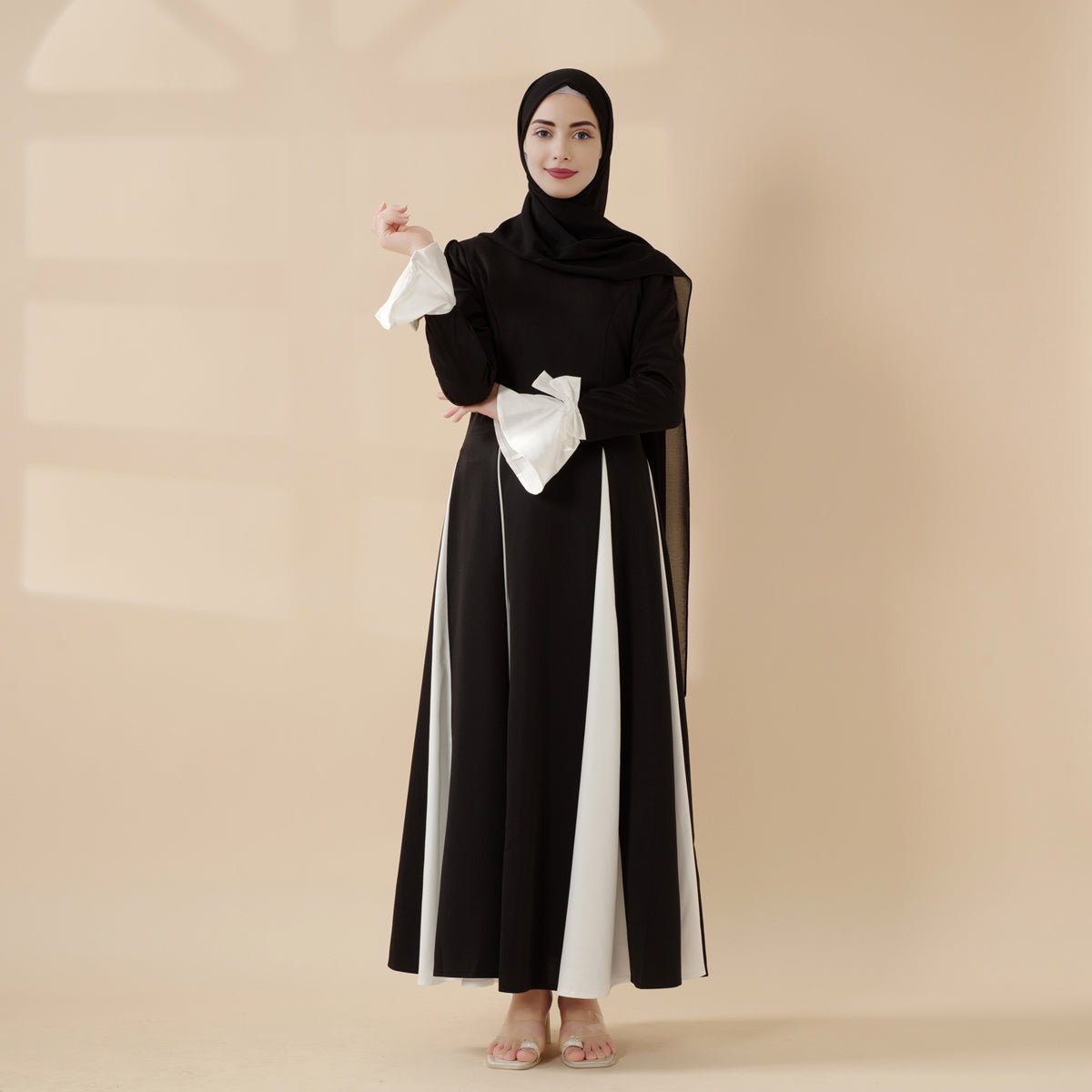 Milan Elegant Dual Tone Abaya Dress With Color Block Design (MA126) - Mariam's Collection