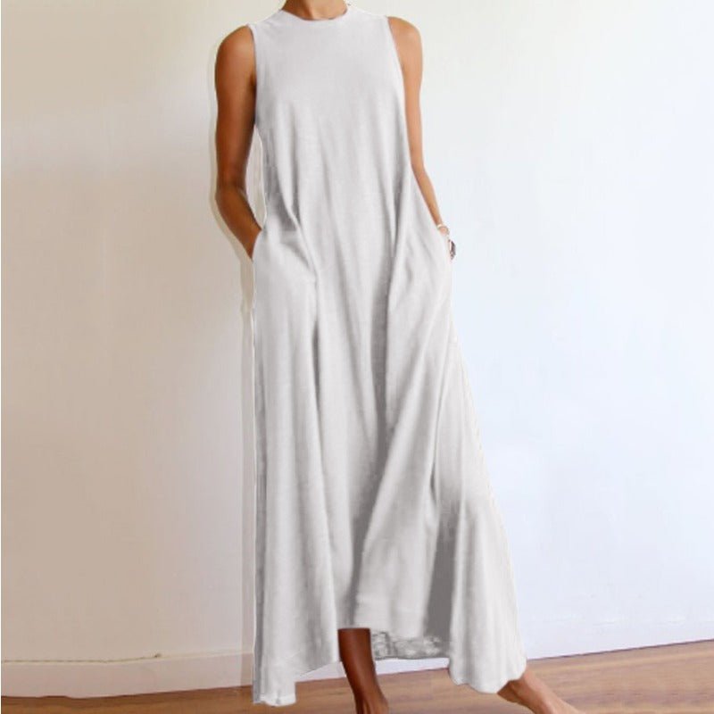 Milk Silk Sleeveless A - Line Maxi Dress with Pockets(MS189) - Mariam's Collection