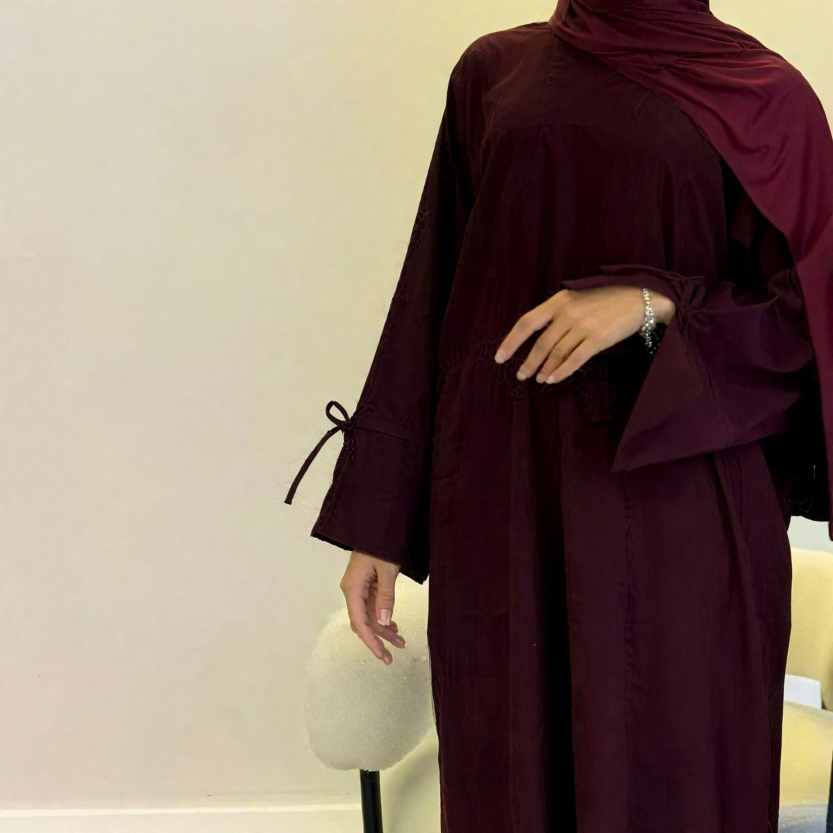 Mini Bow Sleeve Abaya | Simple Lace - Up Modest Abaya for Everyday Wear (MA130) - Mariam's Collection