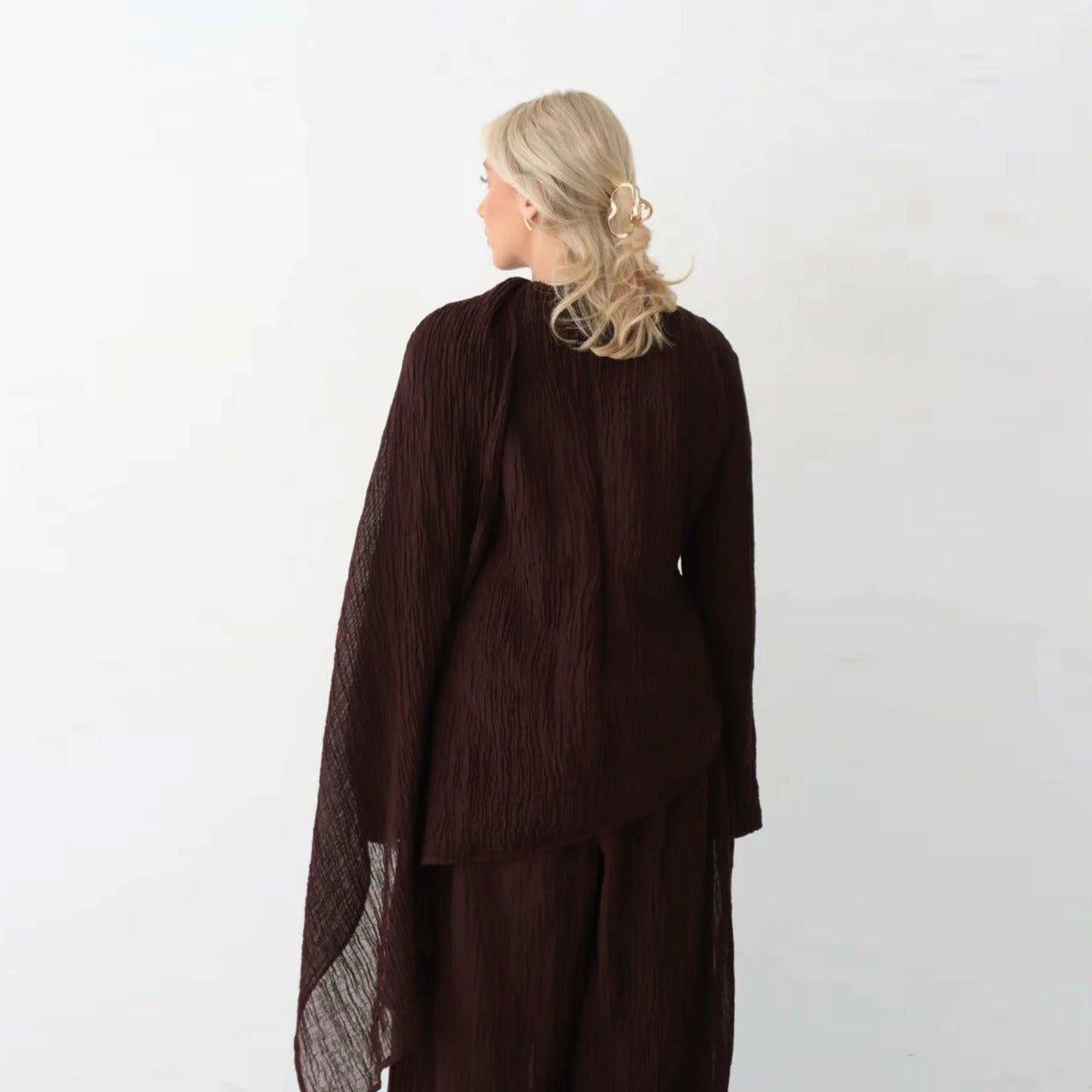 Minimalist Luxury Modest Lounge Two - Piece Set | Asymmetrical Cardigan & Wide - Leg Pants. (MS093) - Mariam's Collection