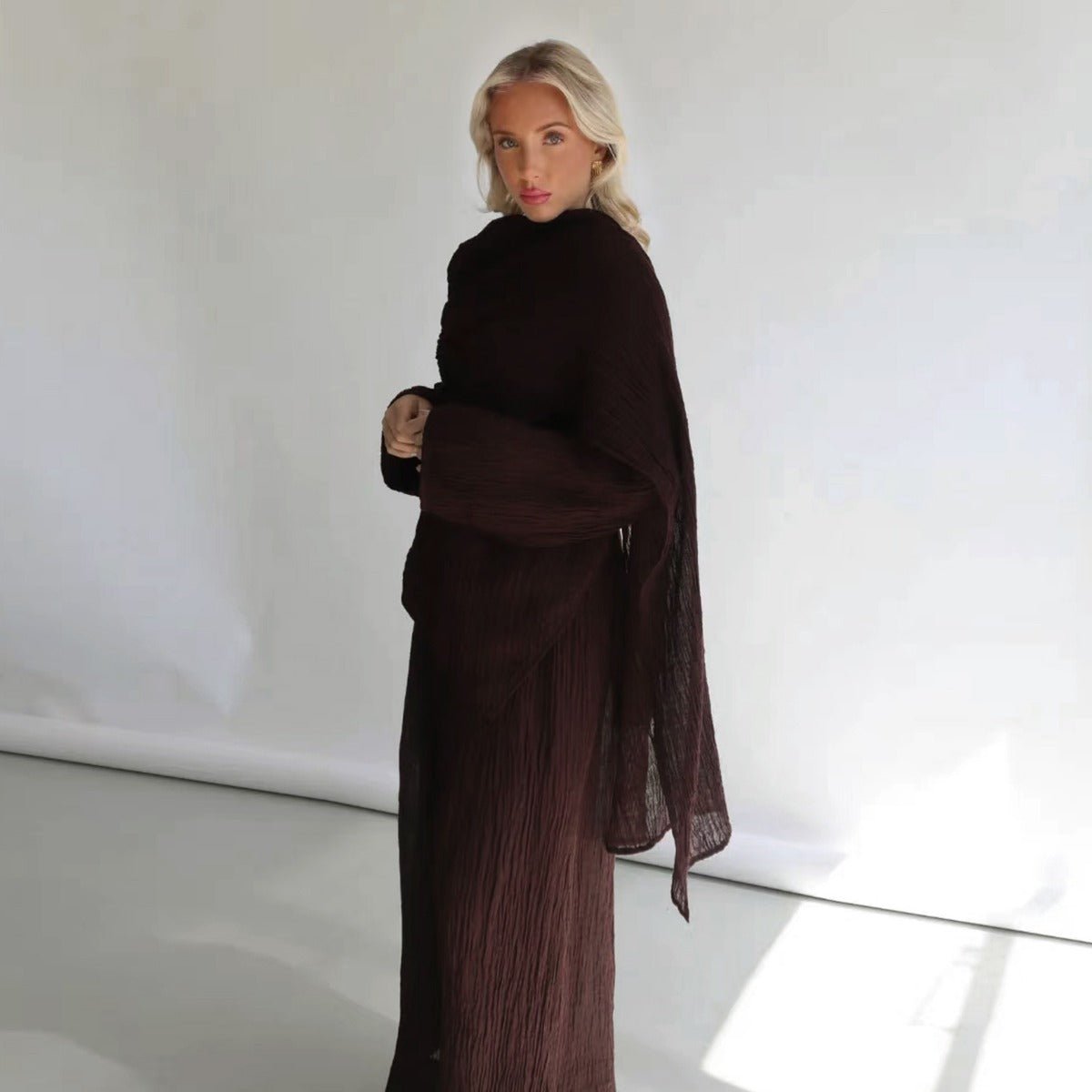 Minimalist Luxury Modest Lounge Two - Piece Set | Asymmetrical Cardigan & Wide - Leg Pants. (MS093) - Mariam's Collection