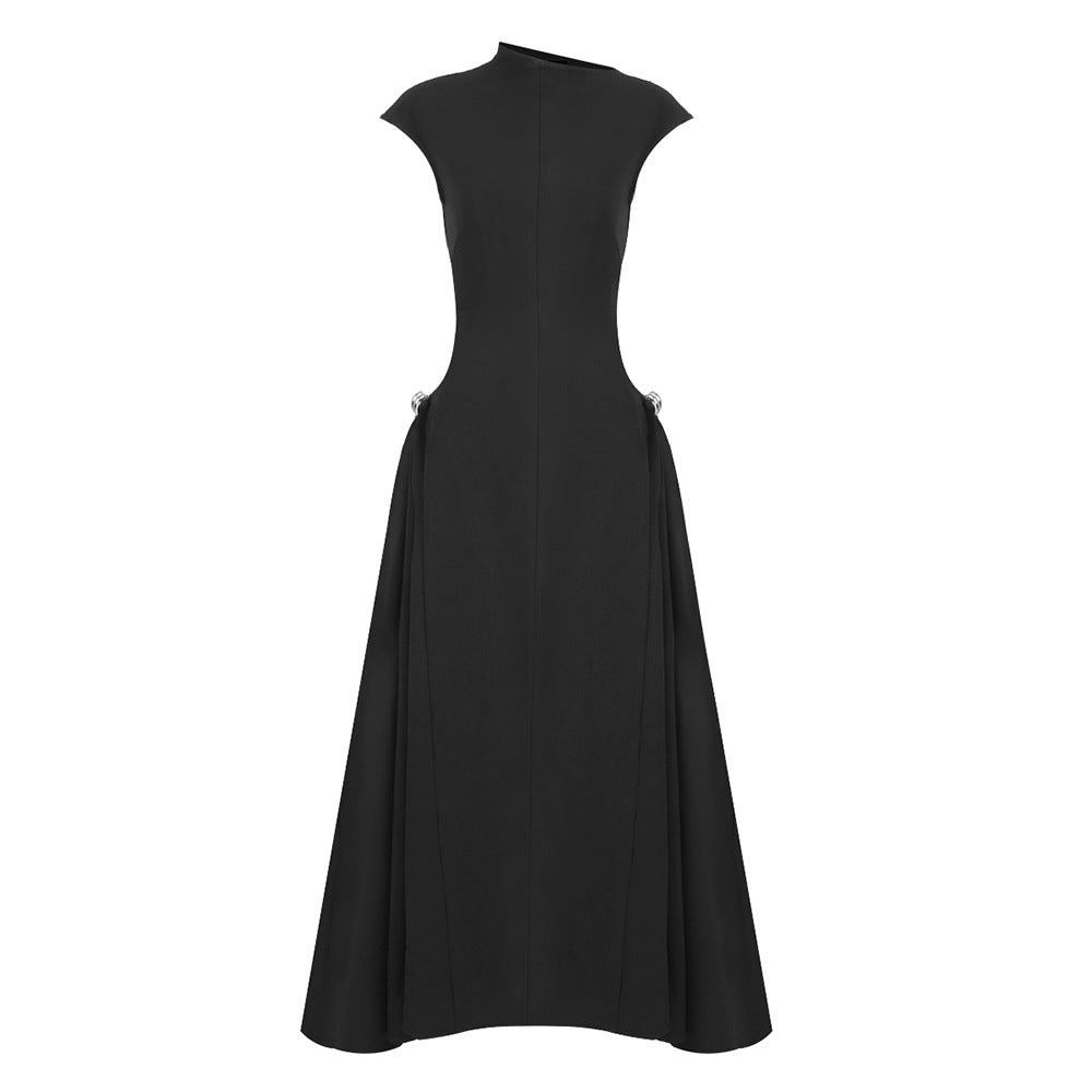 Asymmetric sleeveless gown with modern minimalist design
