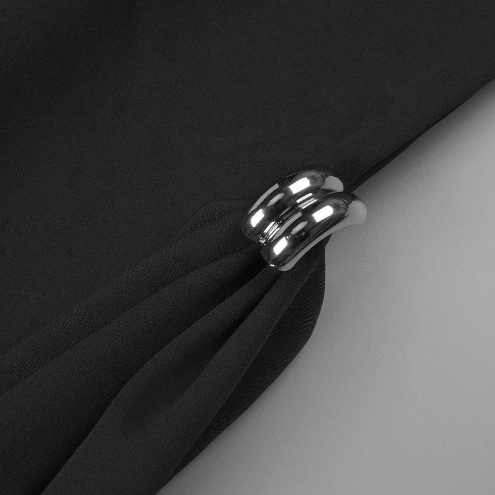 Fitted sleeveless maxi dress with architectural minimalist aesthetic