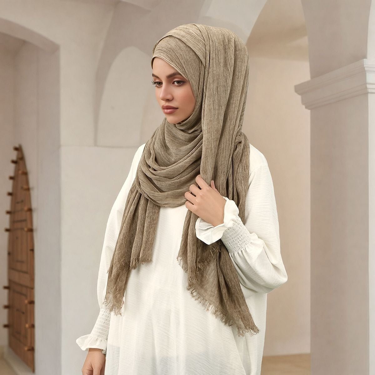 Minimalist Solid Color Pleated Hijab (MH184) - Mariam's Collection