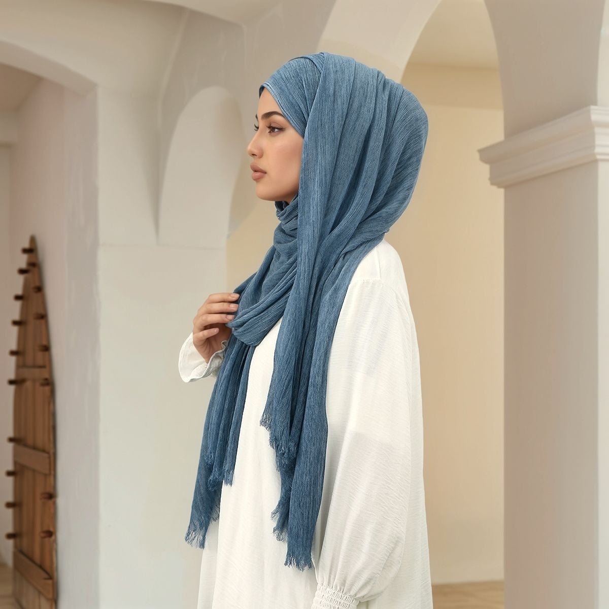 Minimalist Solid Color Pleated Hijab (MH184) - Mariam's Collection