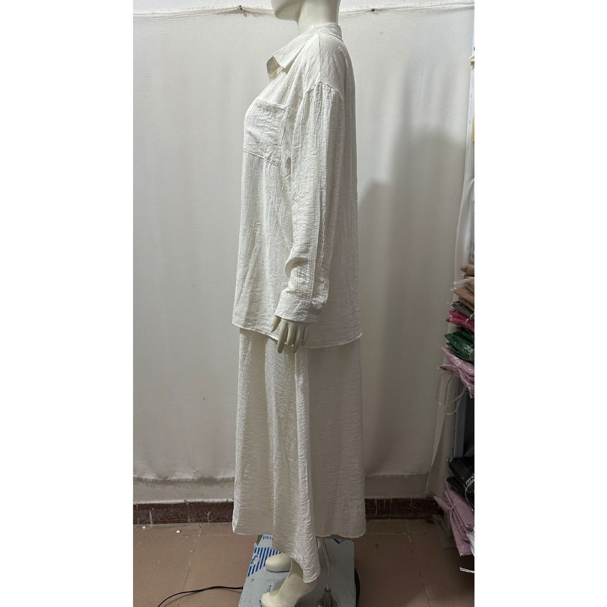 Minimalist White Casual Elegance Wrinkle - Texture Two - Piece Set . (MS091) - Mariam's Collection