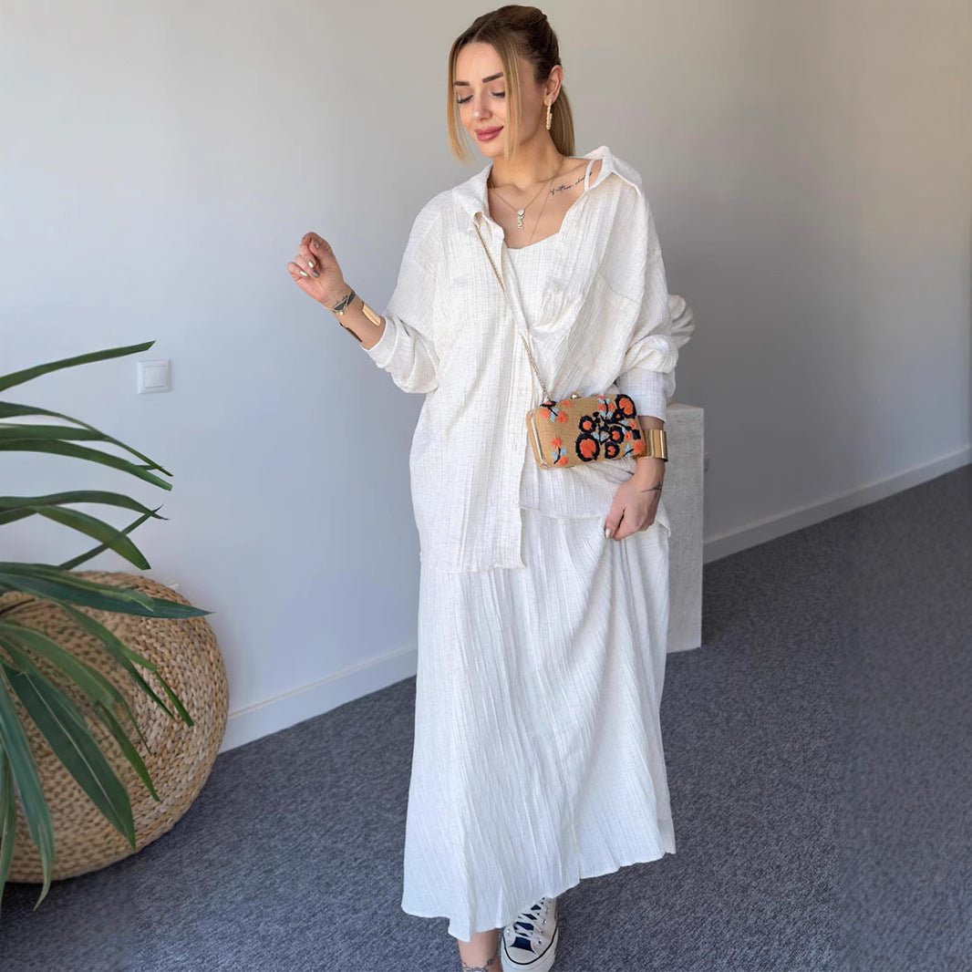 Minimalist White Casual Elegance Wrinkle - Texture Two - Piece Set . (MS091) - Mariam's Collection