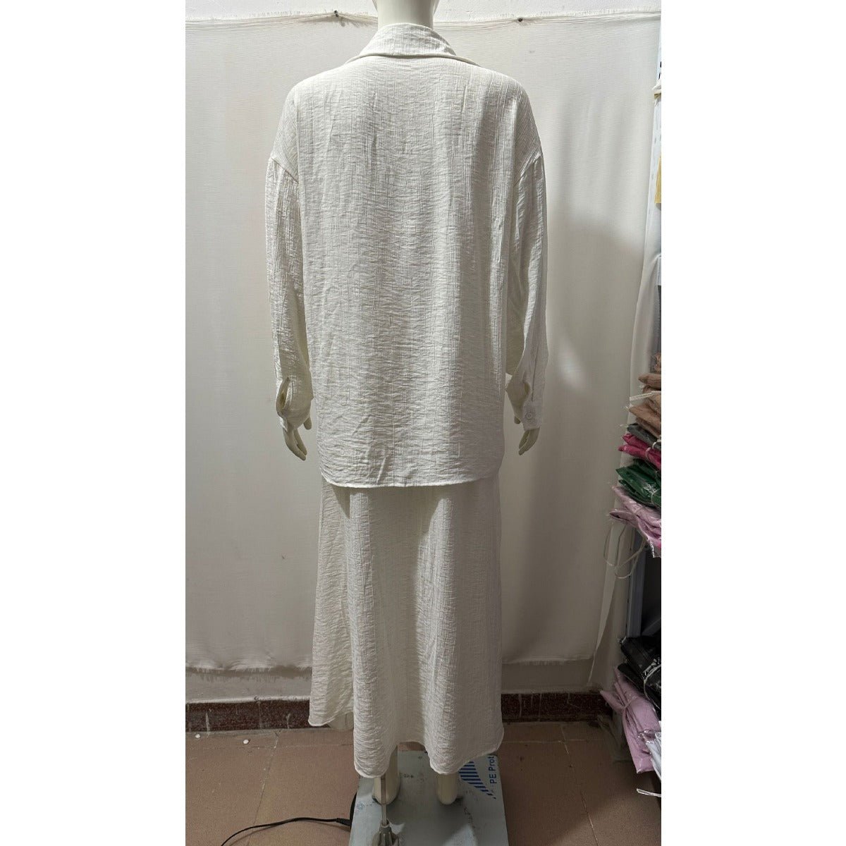 Minimalist White Casual Elegance Wrinkle - Texture Two - Piece Set . (MS091) - Mariam's Collection