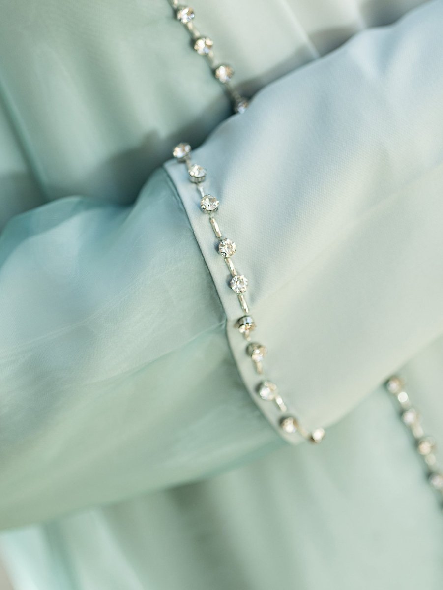 Mint Green Two - Piece Cardigan Dress Diamond - Embellished Cover - Up & Maxi Dress. (MOA151) - Mariam's Collection