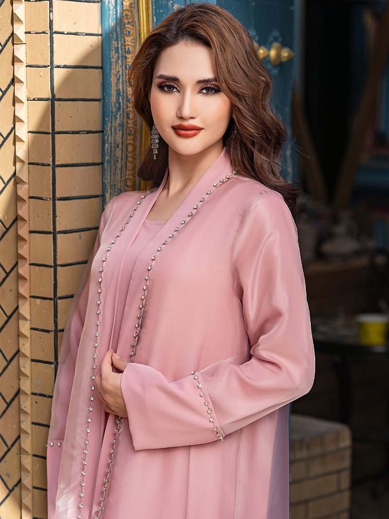 Mint Green Two - Piece Cardigan Dress Diamond - Embellished Cover - Up & Maxi Dress. (MOA151) - Mariam's Collection