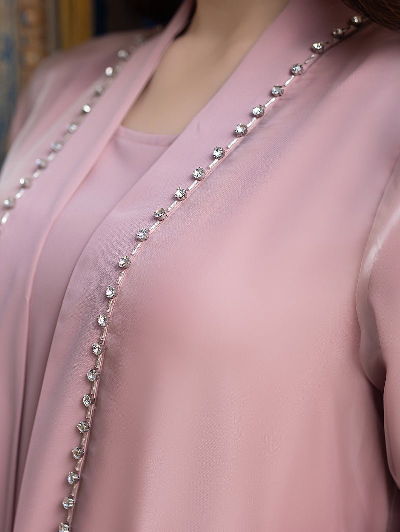 Mint Green Two - Piece Cardigan Dress Diamond - Embellished Cover - Up & Maxi Dress. (MOA151) - Mariam's Collection