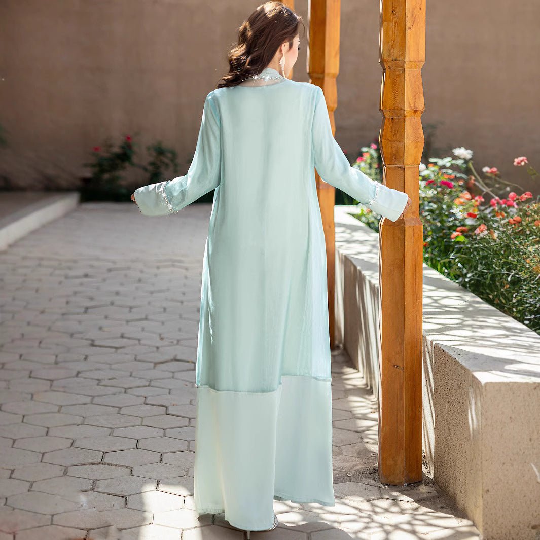 Mint Green Two - Piece Cardigan Dress Diamond - Embellished Cover - Up & Maxi Dress. (MOA151) - Mariam's Collection