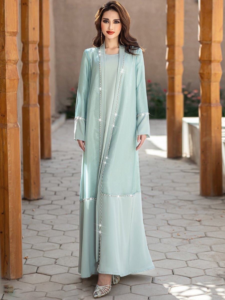 Mint Green Two - Piece Cardigan Dress Diamond - Embellished Cover - Up & Maxi Dress. (MOA151) - Mariam's Collection