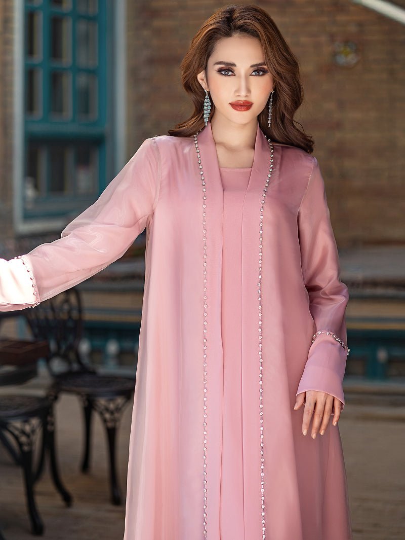 Mint Green Two - Piece Cardigan Dress Diamond - Embellished Cover - Up & Maxi Dress. (MOA151) - Mariam's Collection