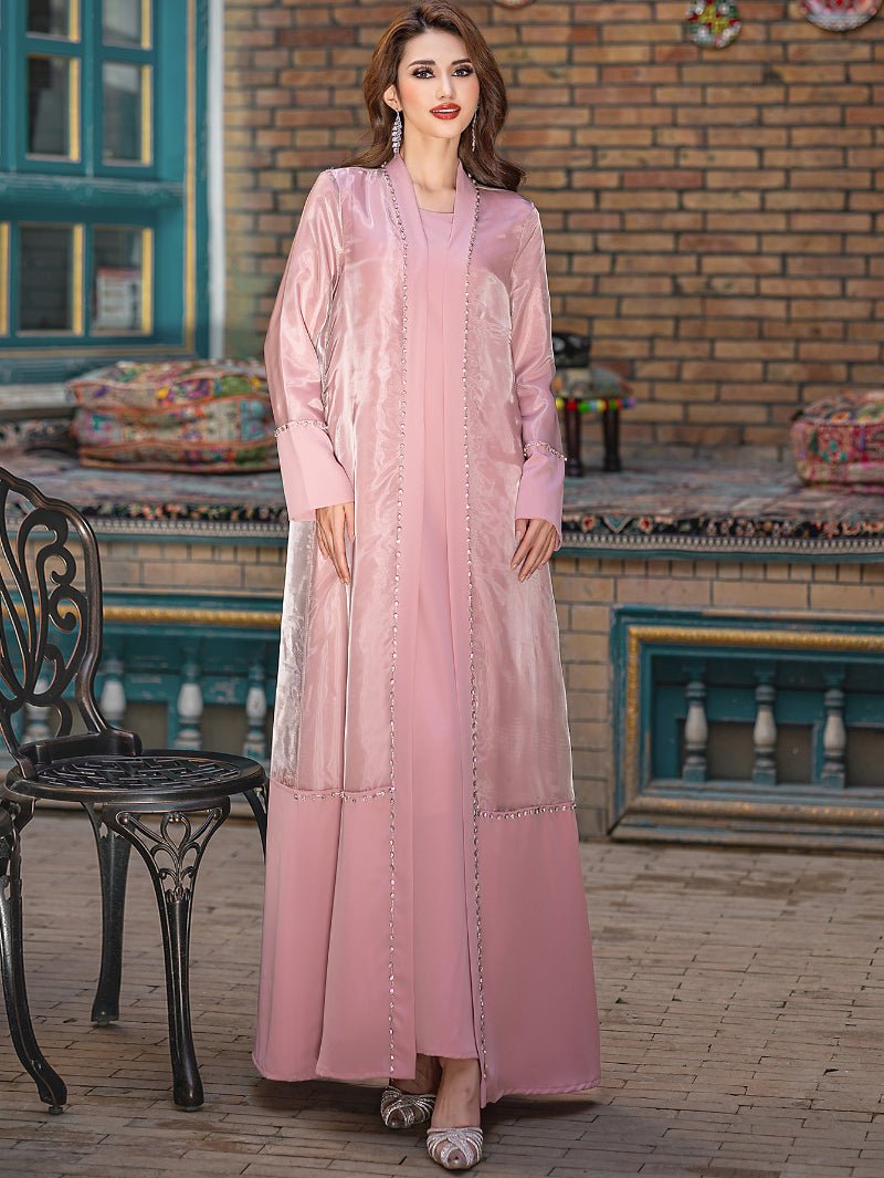 Mint Green Two - Piece Cardigan Dress Diamond - Embellished Cover - Up & Maxi Dress. (MOA151) - Mariam's Collection