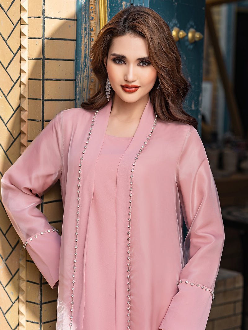 Mint Green Two - Piece Cardigan Dress Diamond - Embellished Cover - Up & Maxi Dress. (MOA151) - Mariam's Collection