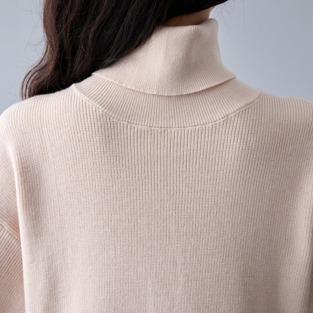 Mixed Media Sweater Dress | Turtleneck Knit & Woven Maxi Dress(MS236) - Mariam's Collection