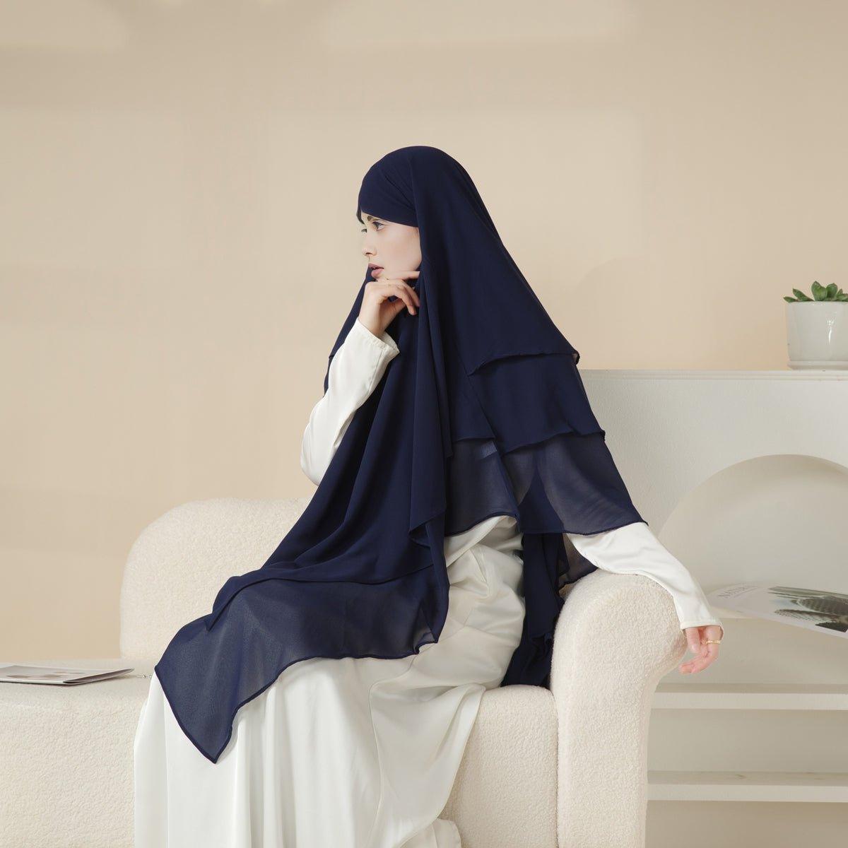 MK017 Scarf 3 - Layer Long Khimar - Mariam's Collection