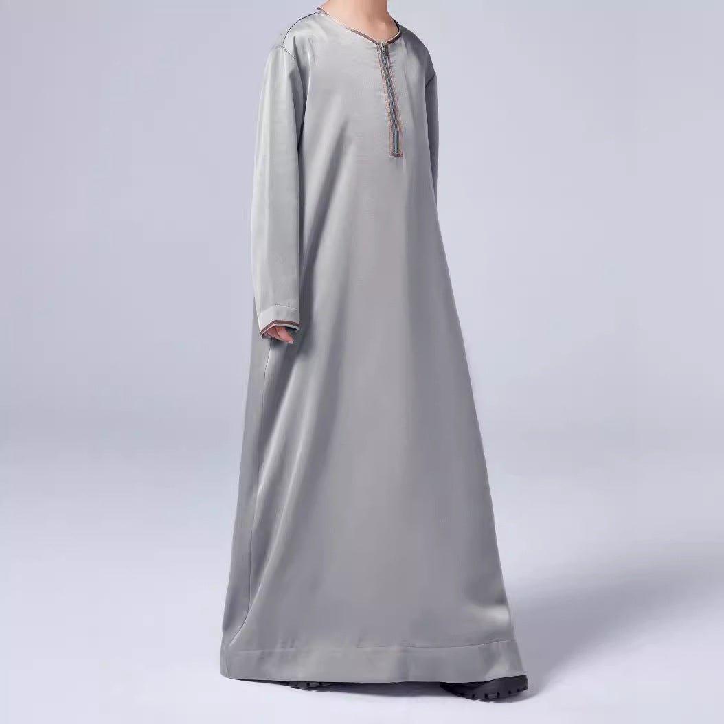 MKB006 Boys Satin Round Neck Simple Thobe - Mariam's Collection
