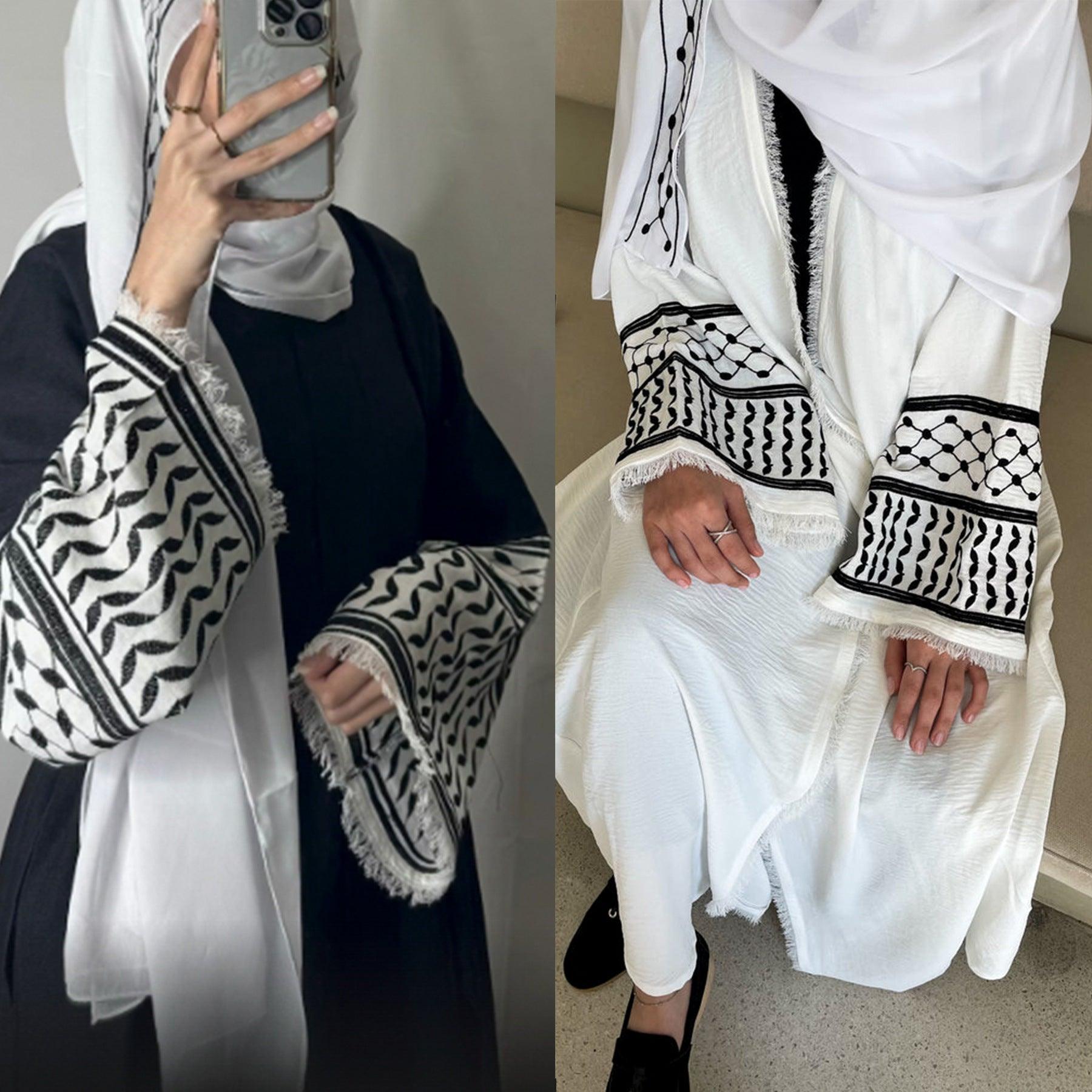 Embroidery Tassels Keffiyeh Abaya (MOA040)