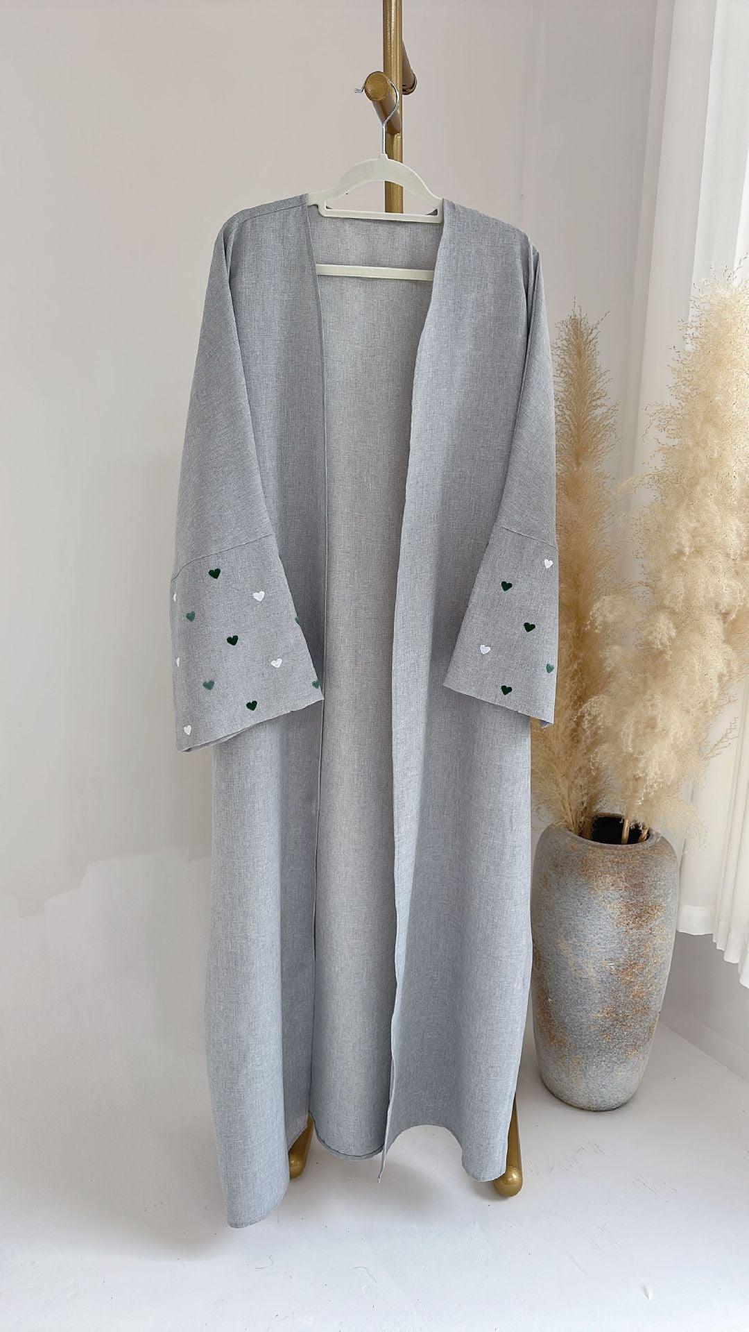 MOA047 Stylish Colorful Heart Embroidery Open Abaya - Mariam's Collection