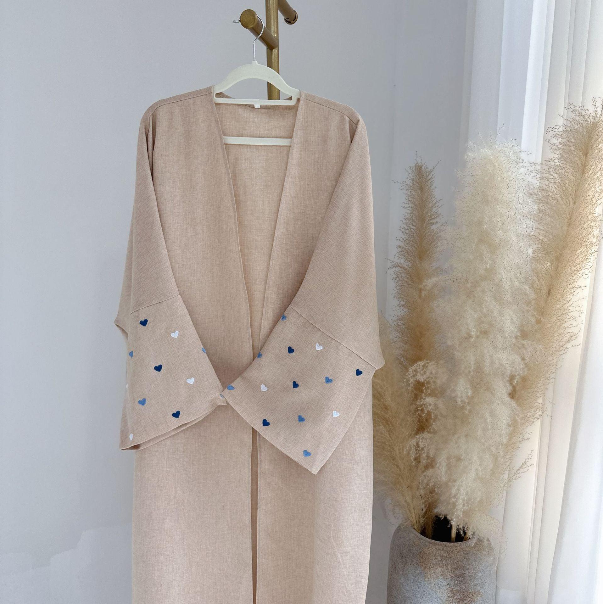 MOA047 Stylish Colorful Heart Embroidery Open Abaya - Mariam's Collection