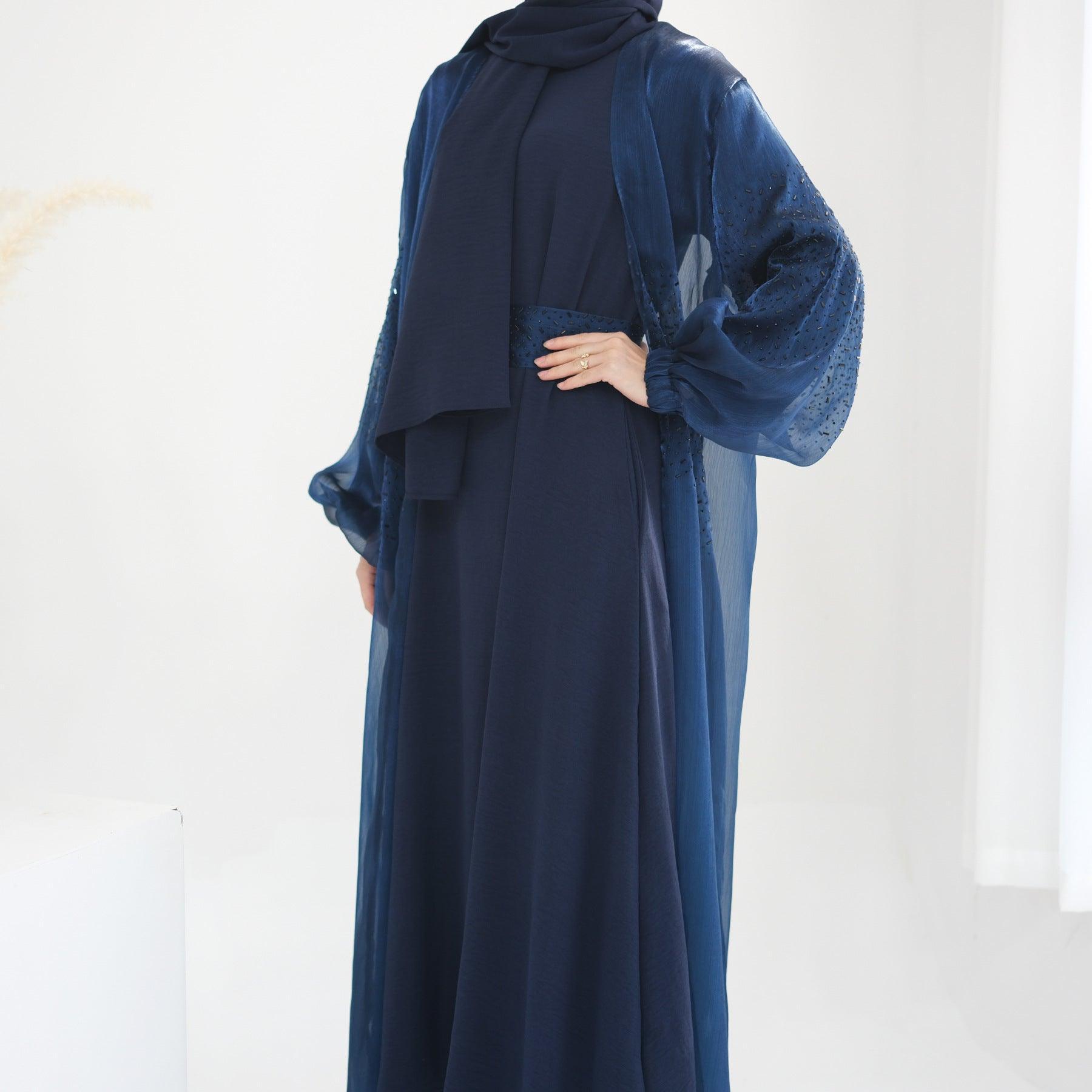 MOA057 Wave Bubble Sleeve Abaya 4-Piece Set - Mariam's Collection