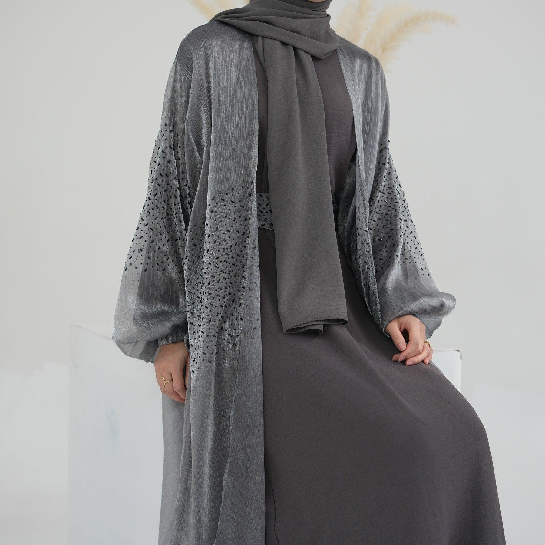 MOA057 Wave Bubble Sleeve Abaya 4-Piece Set - Mariam's Collection