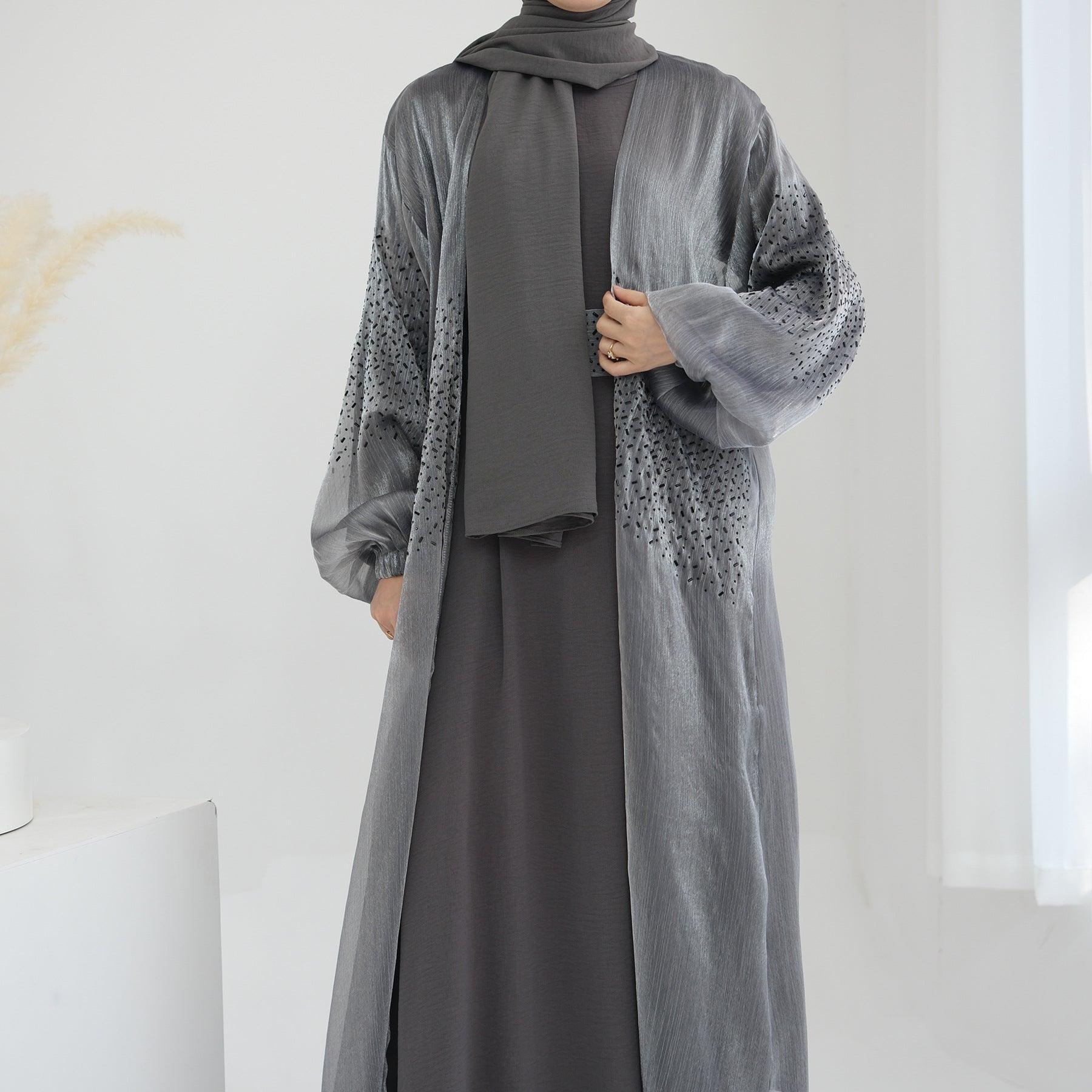MOA057 Wave Bubble Sleeve Abaya 4-Piece Set - Mariam's Collection