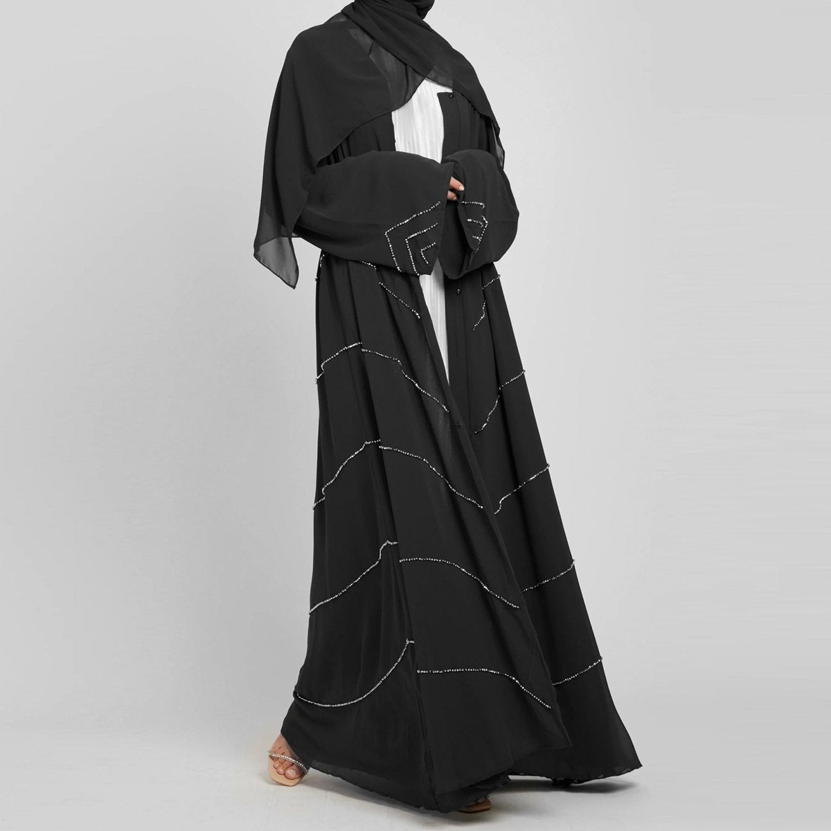 MOA083 Solid Color Rhinestone Embellished Abaya - Mariam's Collection