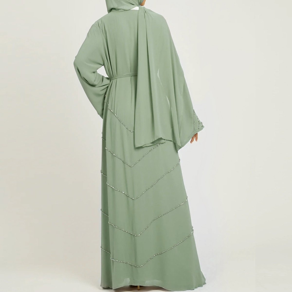 MOA083 Solid Color Rhinestone Embellished Abaya - Mariam's Collection