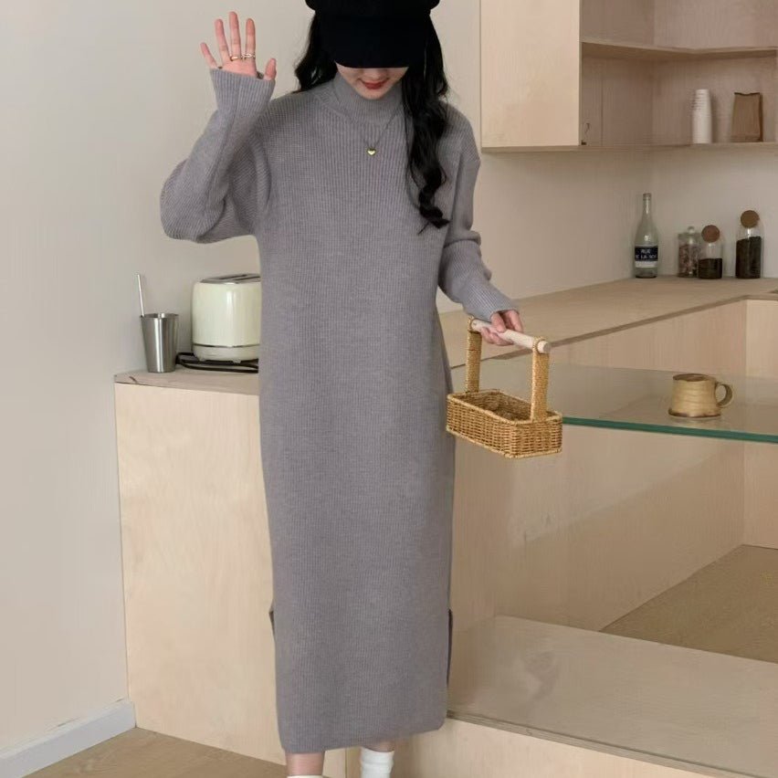 Mock Neck Ribbed Knit Maxi Dress(MS158) - Mariam's Collection