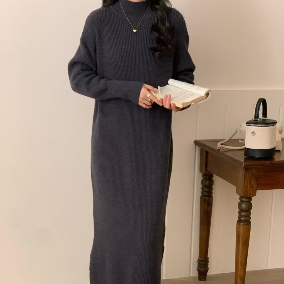 Mock Neck Ribbed Knit Maxi Dress(MS158) - Mariam's Collection