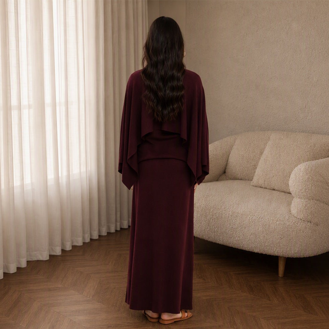Modest Cape Knit Top & Maxi Skirt Set(MS537) - Mariam's Collection