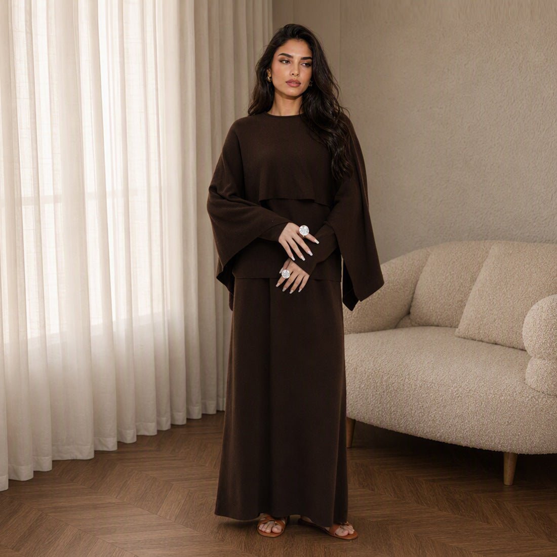 Modest Cape Knit Top & Maxi Skirt Set(MS537) - Mariam's Collection