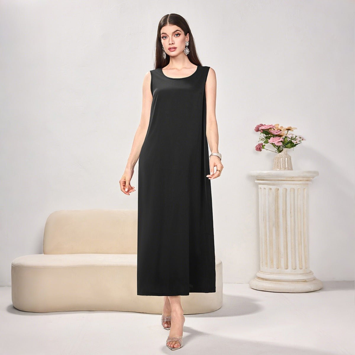 Modest Casual Black Diamond Embellished Loose Dress Abaya(MOA207) - Mariam's Collection