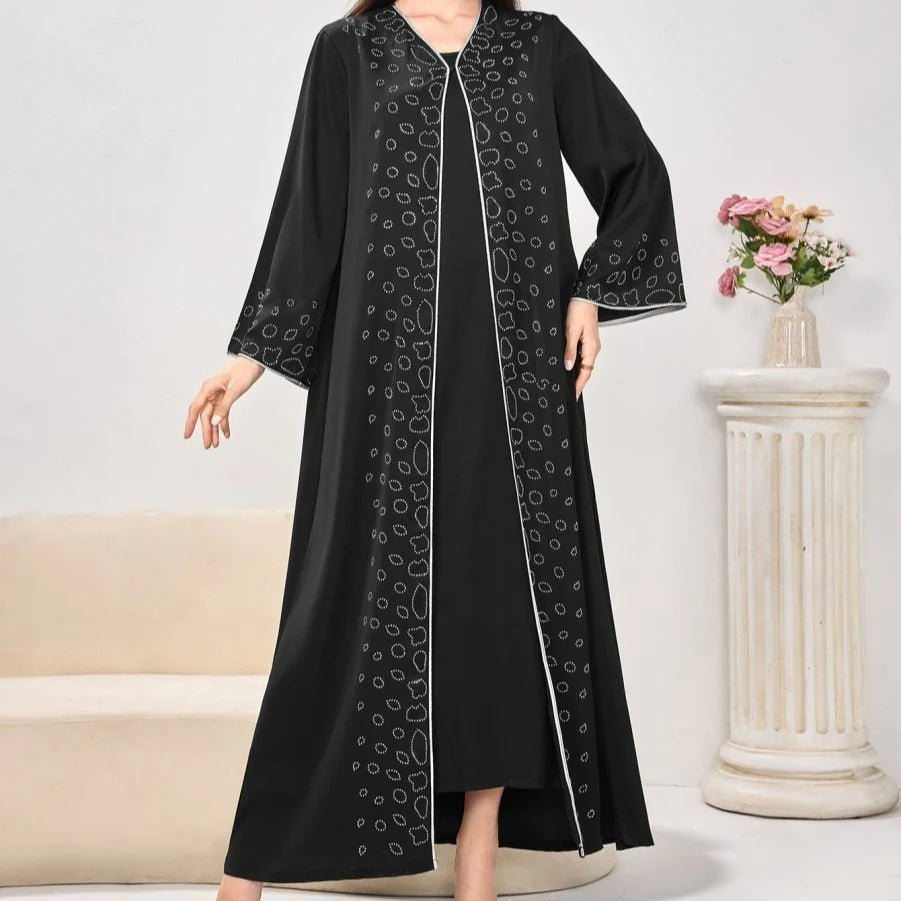 Modest Casual Black Diamond Embellished Loose Dress Abaya(MOA207) - Mariam's Collection