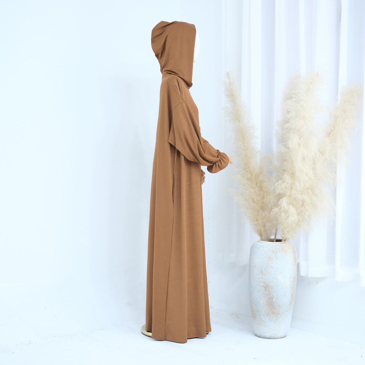 Modest Casual Hooded Abaya Collection | Tone Robes with Bubble Sleeves (MJ021) - Mariam's Collection