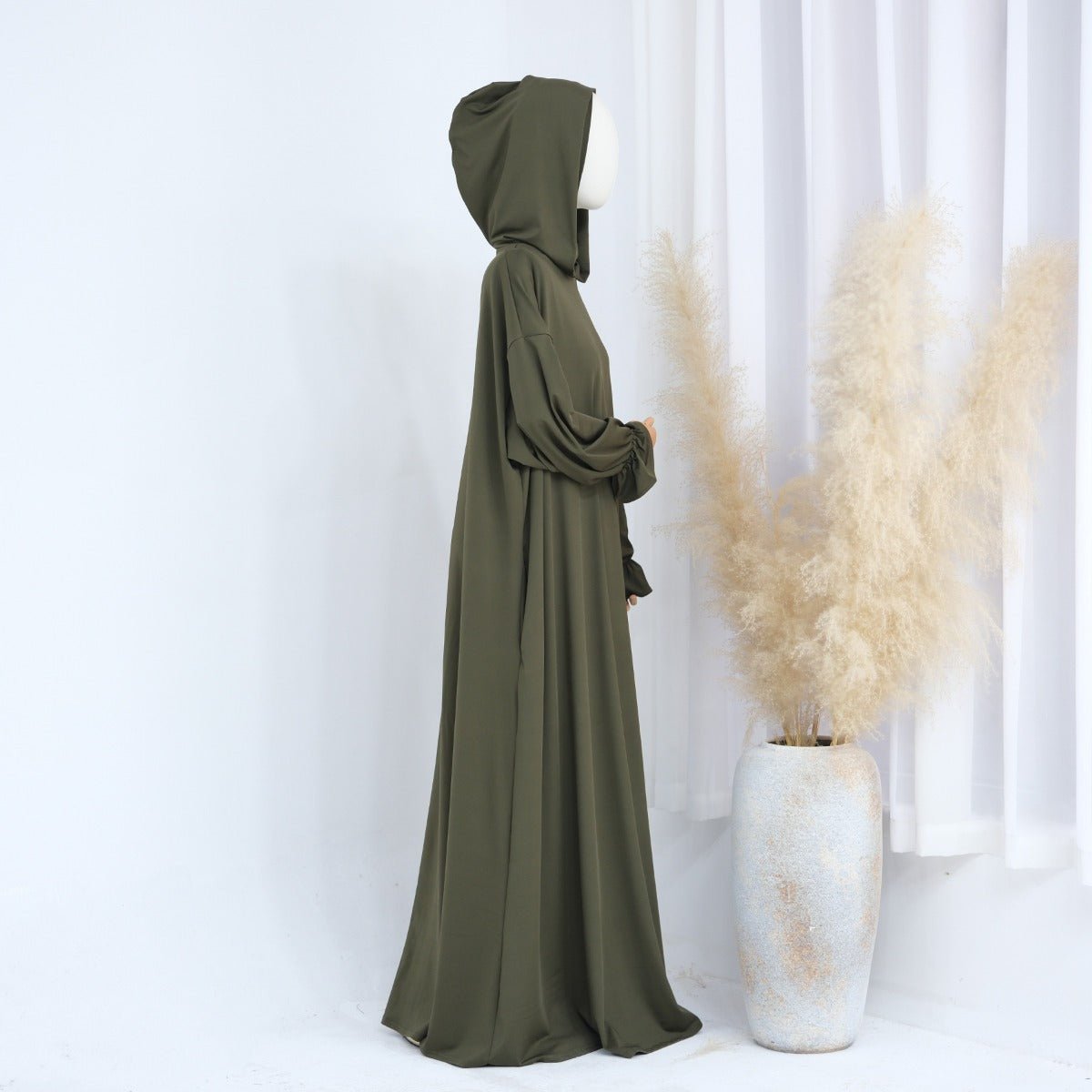 Modest Casual Hooded Abaya Collection | Tone Robes with Bubble Sleeves (MJ021) - Mariam's Collection