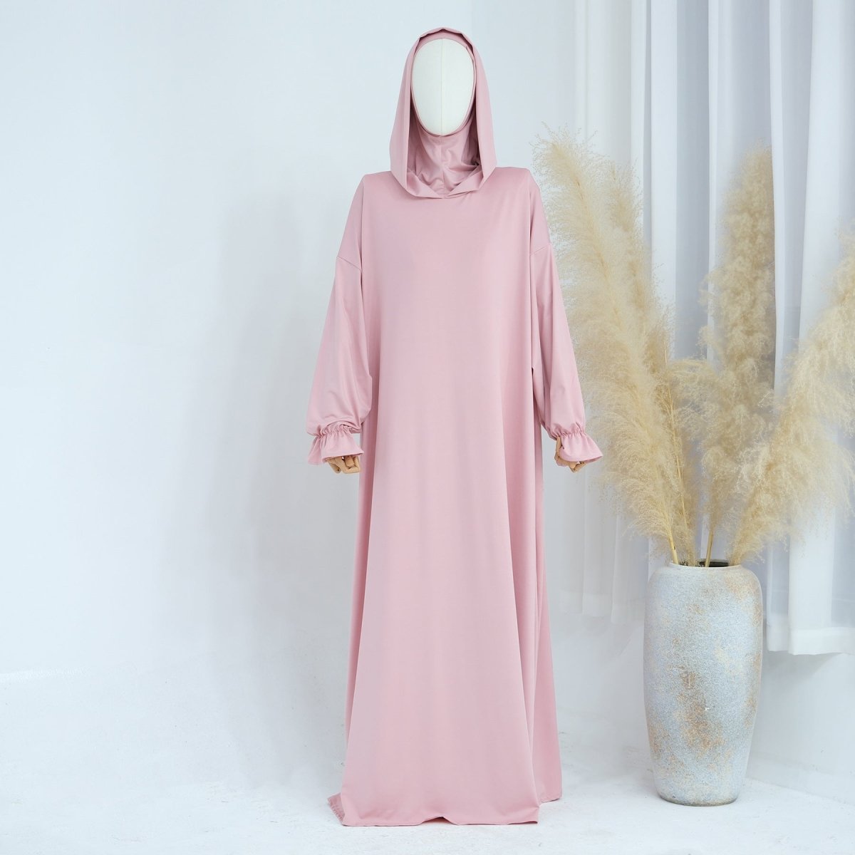 Modest Casual Hooded Abaya Collection | Tone Robes with Bubble Sleeves (MJ021) - Mariam's Collection