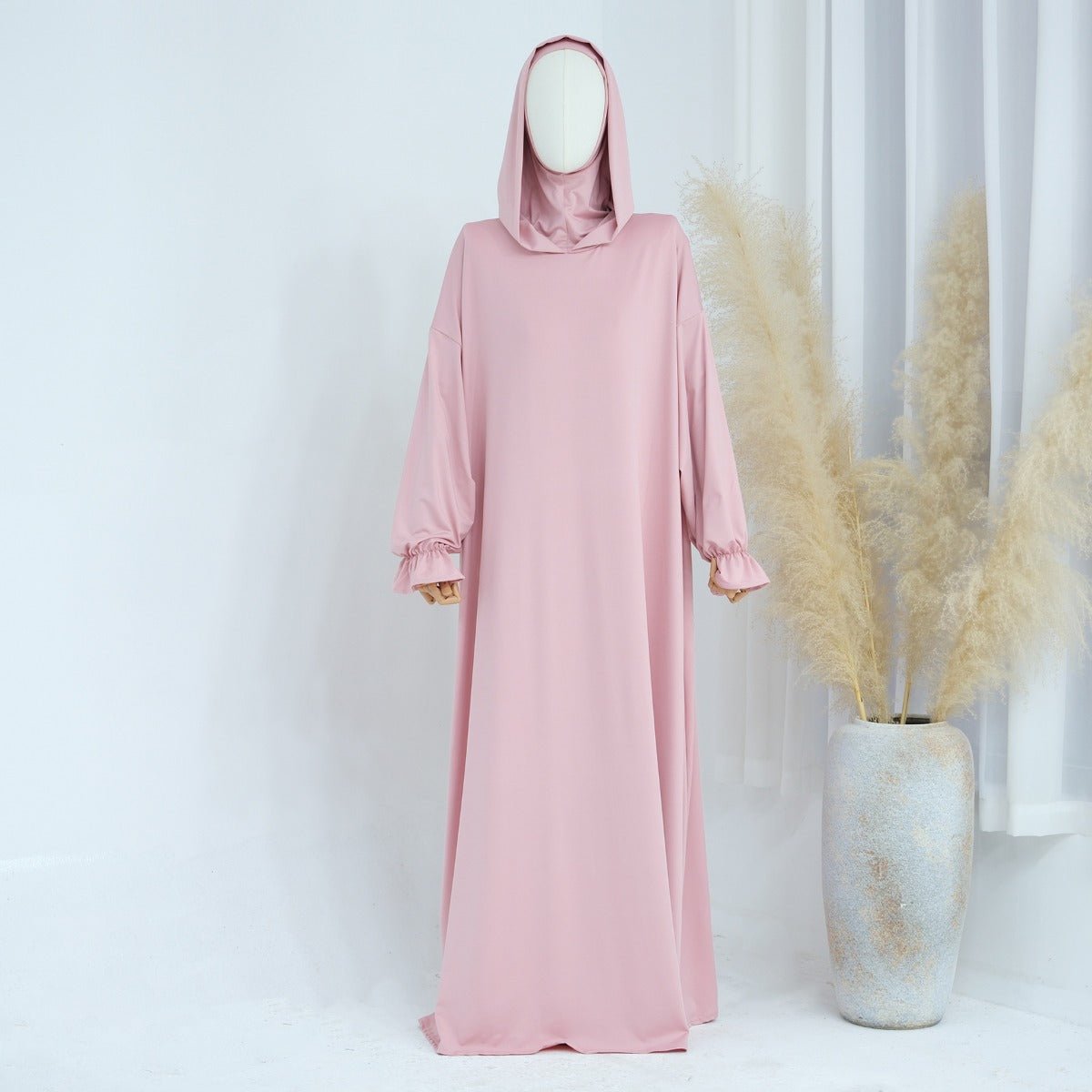 Modest Casual Hooded Abaya Collection | Tone Robes with Bubble Sleeves (MJ021) - Mariam's Collection