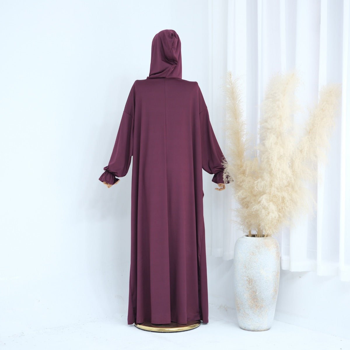 Modest Casual Hooded Abaya Collection | Tone Robes with Bubble Sleeves (MJ021) - Mariam's Collection