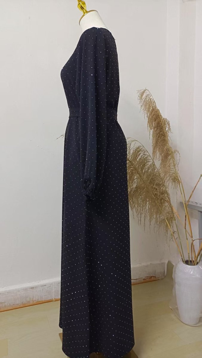 Modest Diamond Dot with Adjustable Belt Muslim Women Abaya.(MA158) - Mariam's Collection