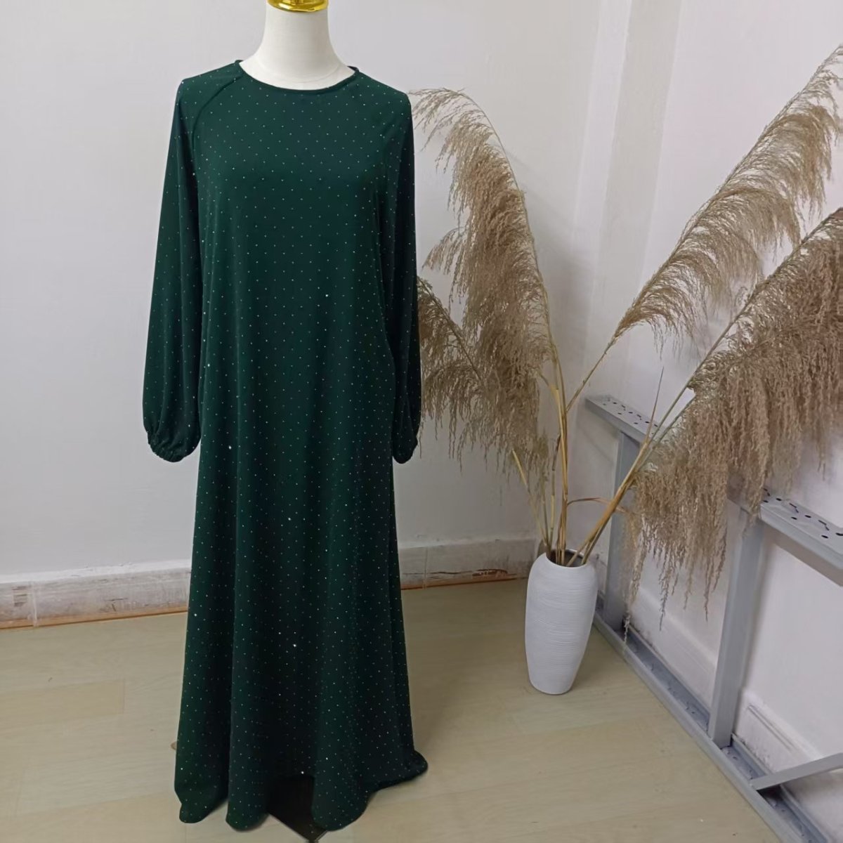 Modest Diamond Dot with Adjustable Belt Muslim Women Abaya.(MA158) - Mariam's Collection