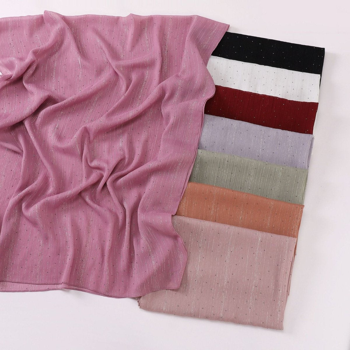 Modest Elegance Silver Crinkle Drape Hijab with Rhinestones (MH155) - Mariam's Collection