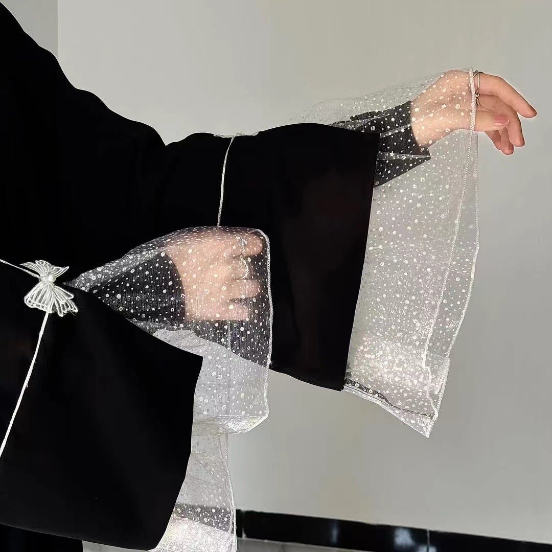 Modest Fashion Elegant Splicing Lace Abaya Butterfly Details Dress Robe.(MA159) - Mariam's Collection