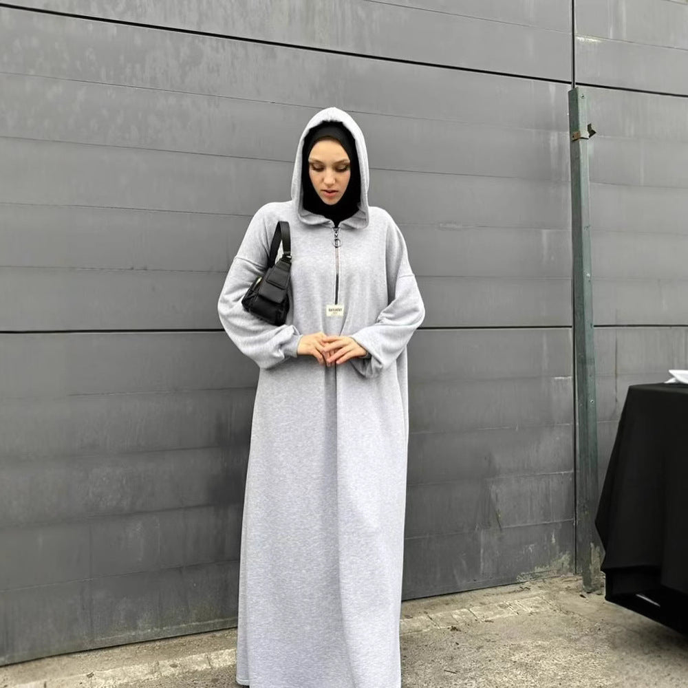 Modest Hooded Dress | Muslim Women's Long Sleeve Casual Abaya. (MA257) - Mariam's Collection