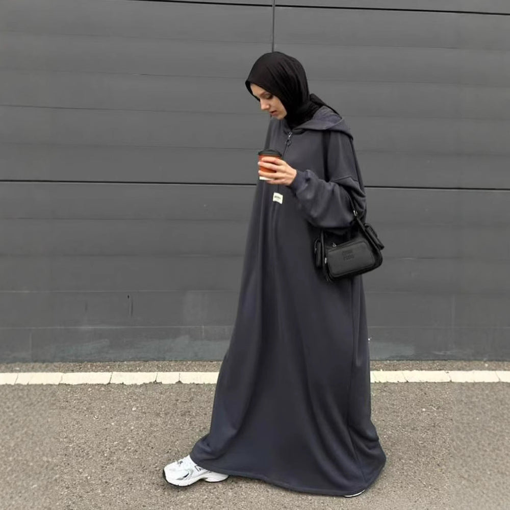 Modest Hooded Dress | Muslim Women's Long Sleeve Casual Abaya. (MA257) - Mariam's Collection